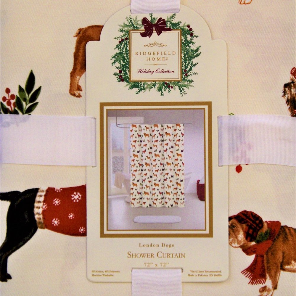 Ridgefield Home London Dogs Cloth Fabric Shower Curtain Boxer Bulldog Dachshund